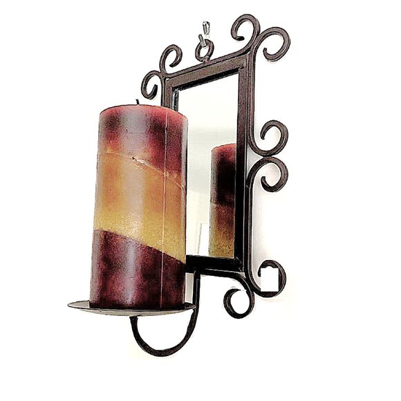 Iron Wall Sconce with Mirror and Candle Holder, with Multicolor Pillar Candle - Picture 4 of 13